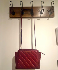 Michael Kors Burgundy Quilted Leather Crossbody Bag Gold Zip Beige Lining