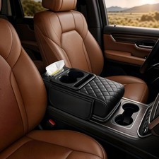 5-in-1 Universal Car Center Console Cover With Cup Holder Black Pvc Leather