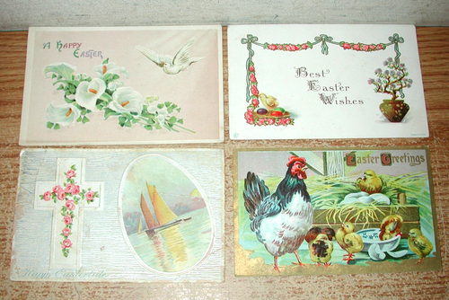 LOT OF 34 ANTIQUE EMBOSSED EASTER GREETINGS POSTCARDS FROM THE 1910S - Afbeelding 12 van 21