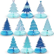 10 Pcs Honeycomb Centerpieces 3D Winter White Wonderland Blue Christmas Tree