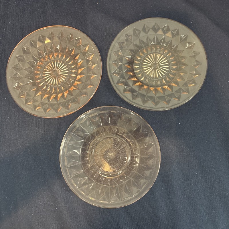 3 VTG Jeanette Pink Depression Glass Windsor Diamond Saucer 6"