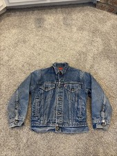 Vintage Levi's 80s Denim Trucker Jacket Kids Size 12 Checker Flannel 70807 0387