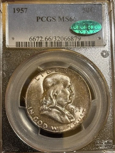 1957 Franklin Half PCGS MS 66 And CAC Sticker Approved Very Pleasing Tone