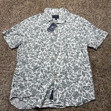 Lucky Brand Men’s S Linen Short Sleeve Button-Down Shirt Green Leaf