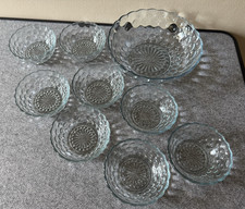 Anchor Hocking Blue Bubble 8" Fruit Serving Bowl and 6 Berry Bowls (4.5?)