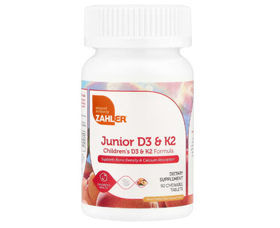 Zahler, Junior D3 & K2, Pfirsich-Aprikose, 90 Kautabletten
