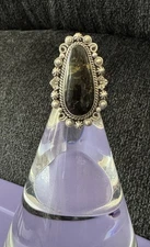 Black Jack Kingman Turquoise Statement Ring SS 925 Matte Finish Adj Size 7-9