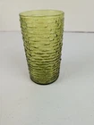 Anchor Hocking Soreno Avocado Green Textured Glass Highball 5” Tumbler Vintage