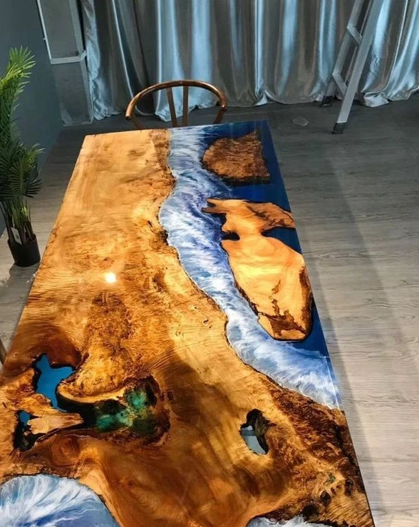 Ocean epoxy resin wooden table top | Modern Luxury Furniture Table Top Decor - Image 3 of 4