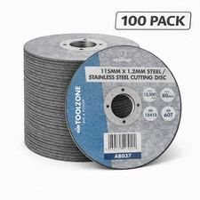 100 x Toolzone 115mm x 1.2mm Cutting Discs for Metal Steel & Inox EN12413 AB037