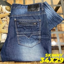 BUFFALO DAVID BITTON MENS ASH SKINNY 34X29 DARK WASH STRECTH DENIM JEAN PREOWNED