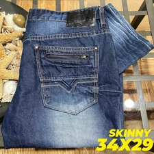 BUFFALO DAVID BITTON MENS ASH SKINNY 34X29 DARK WASH STRECTH DENIM JEAN PREOWNED