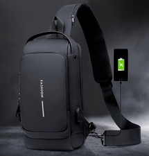 Black Combination Anti Theft-USB Port -Crossbody Sling Bag/Backpack-Waterproof