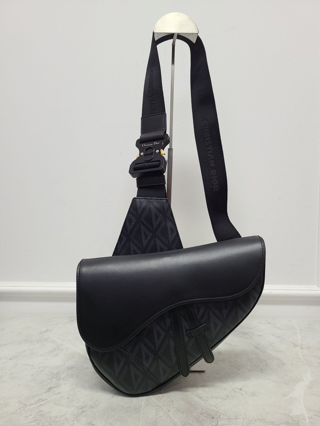 Dior Black CD Diamond Canvas Saddle Bag 128738811