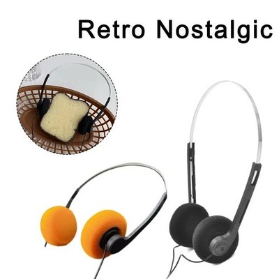 Retro Over Ear Headphones Vintage Wired 3.5mm Headset Adjustable Headband Black