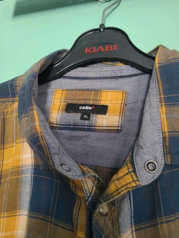 Chemise Carreaux Celio Plaid Shirt Western Snap Buttons Jaune Bleu – XL - Photo 3/3
