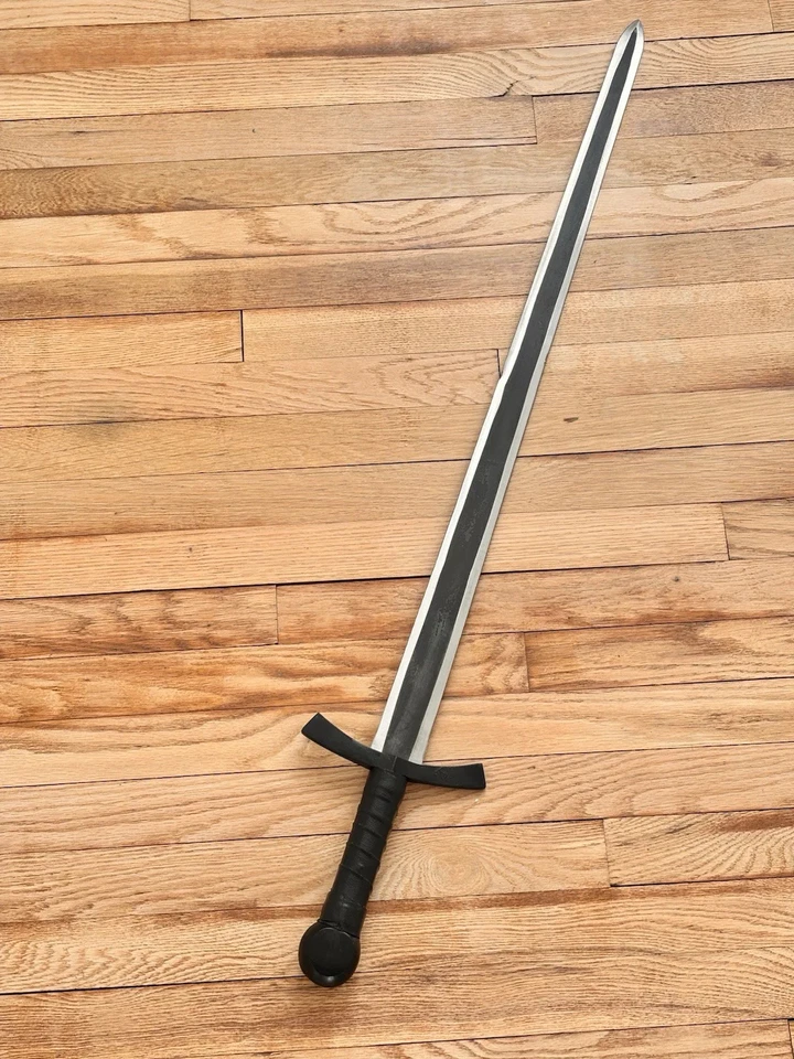 40” Rustic Broad Sword High Carbon Steel Full Tang Medieval Sharp Leather Sheath - Image 3 of 4