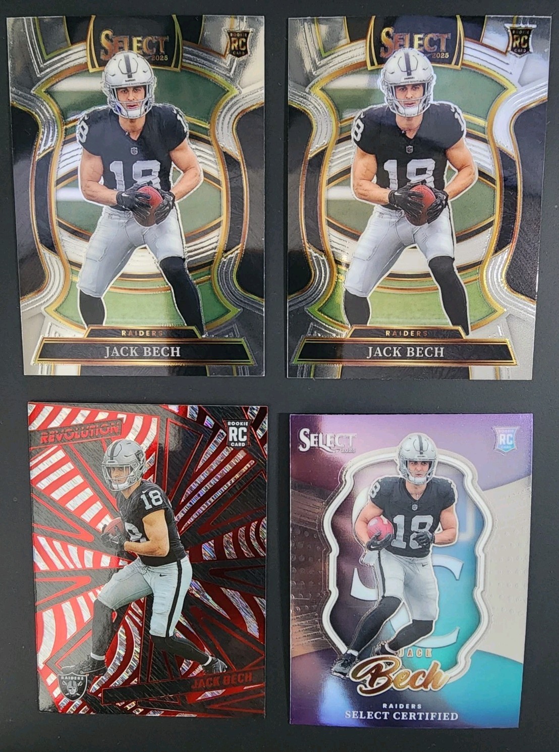 Jack Bech Rookie Card Lot - 2025 Panini Select, Revolution- Raiders