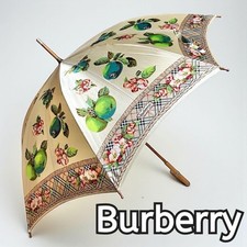 Burberrys Long Umbrella Fruit Floral Nova Check Vintage Classic Rare