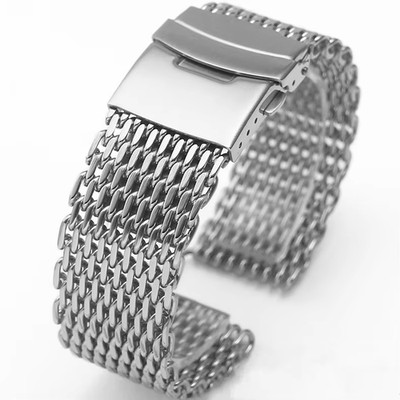 Stainless Steel Metal Shark Mesh Bracelet Watch Band Double Locking