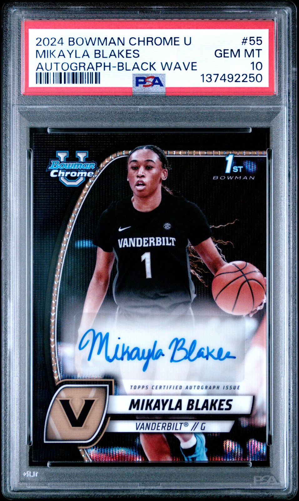 2024 Bowman Chrome University #55 Mikayla Blakes Autograph-Black Wave PSA 10