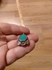 Native American Silver With Green Stone Pendant With Writing On Back — photo 7