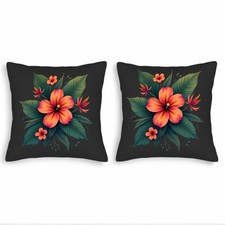 Set of 2 18x18in Throw Pillow Covers -Vibrant Floral Design with Tropical Leaves