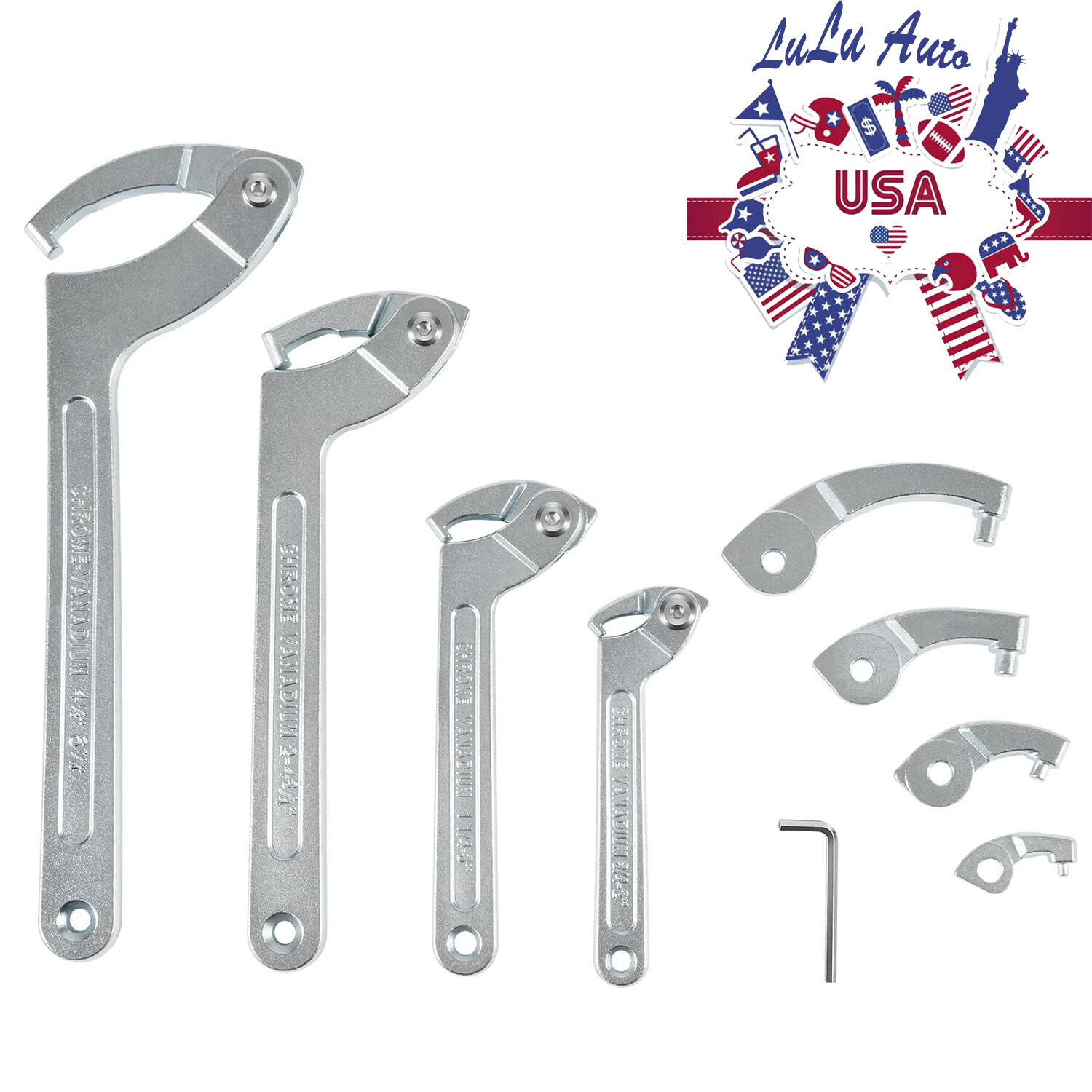 8 Pack Adjustable Hook C Pin Spanner Wrench Tool Set Nut Wrench 3/4