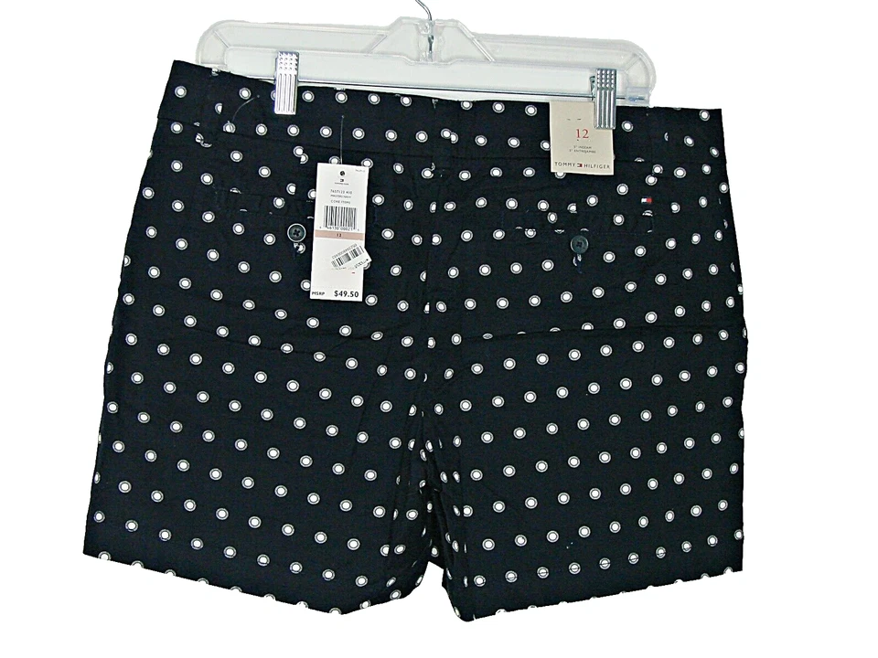 NUEVO Tommy Hilfiger Mujer Talla 12 Pantalones Cortos Masters Azul Marino Frente Plano Lunares Foto 2 de 4