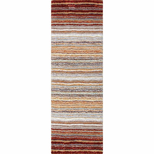nuLOOM Modern Hand Made Striped Shag Area Rug in Red, Blue, Orange Multi - 第 8/8 張圖片