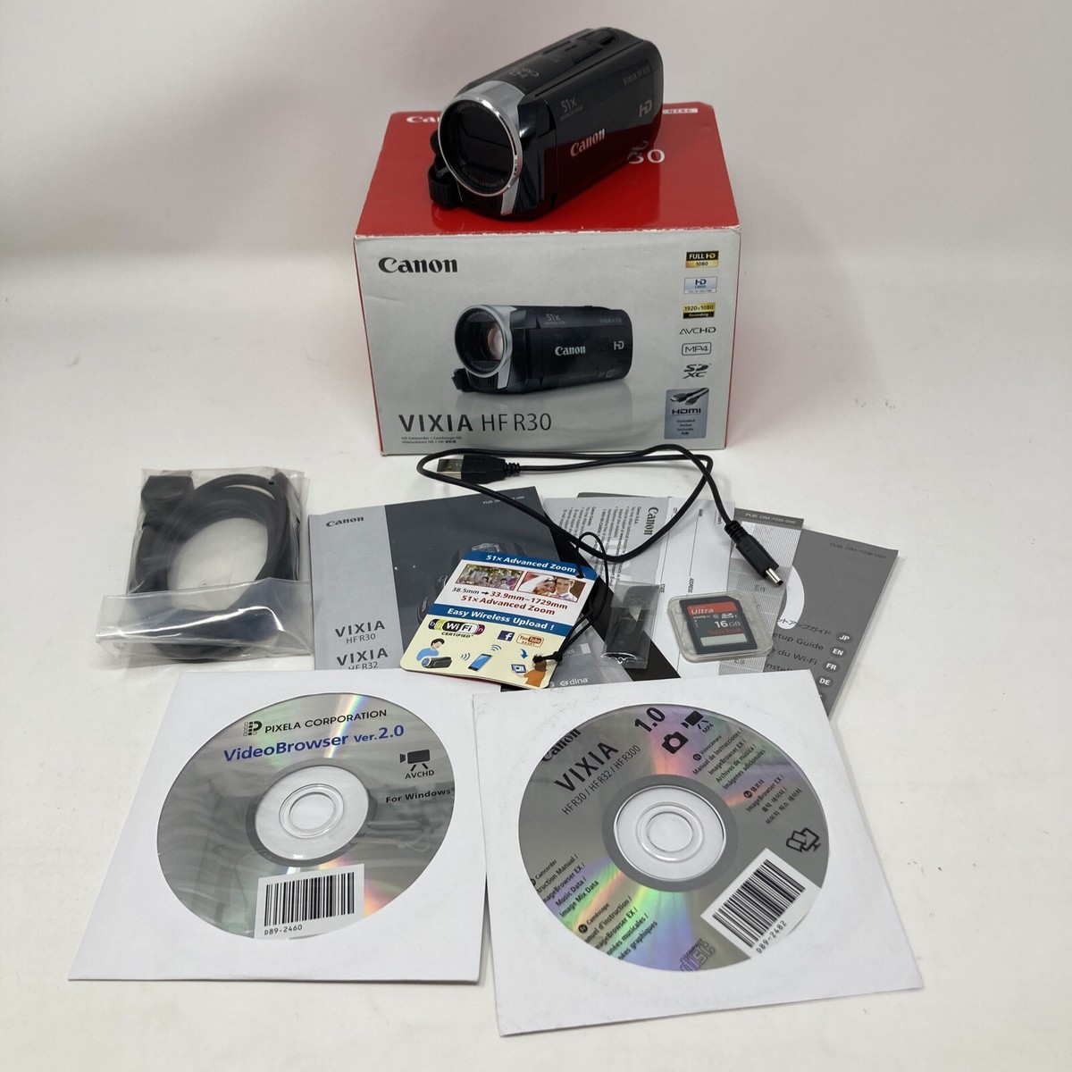 Untested Canon VIXIA HF R30 HD 1080p 8MP Flash Handycam Camcorder