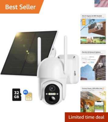 2K Solar Security Camera with 4G LTE - Includes SIM & Memory, No WiFi Required
