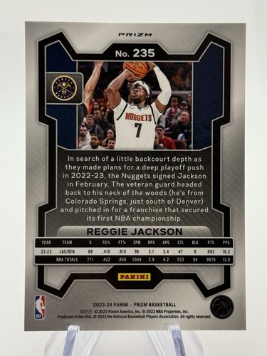 2023-24 Panini Prizm Reggie Jackson Pink Ice Prizm #235 Denver Nuggets - Picture 2 of 2