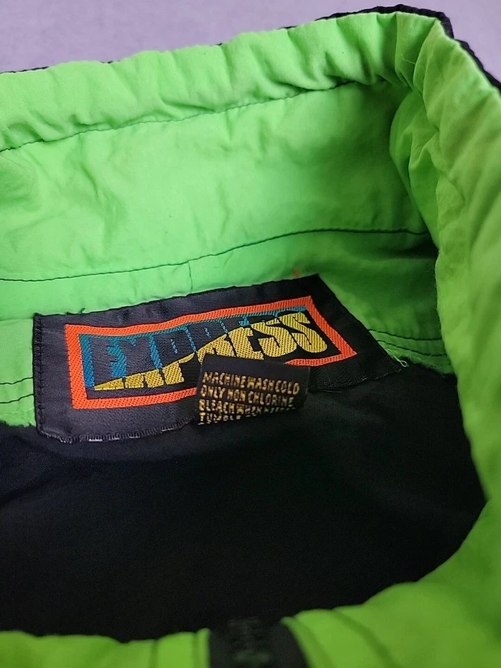 Cortavientos Express De Colección Para Hombres M Negro Verde Neón Bolsillo Ligero Paracaídas Años 80 Foto 4 de 4