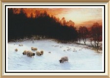 Wandbild Bauernhof Landschaft FARQUHARSON Druck WINTERTAG SCHAFE Hirte Sonnenuntergang Schnee