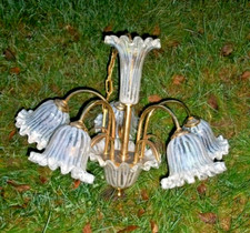 lampadario Vintage ottone ampolle fiore in vetro opalinato 5 luci x sala camera