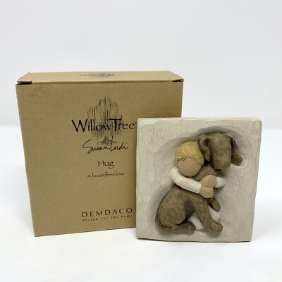 Willow Tree ''A Boundless Love'' Hug Dog & Child - 4 x4  Plaque w Box 2003