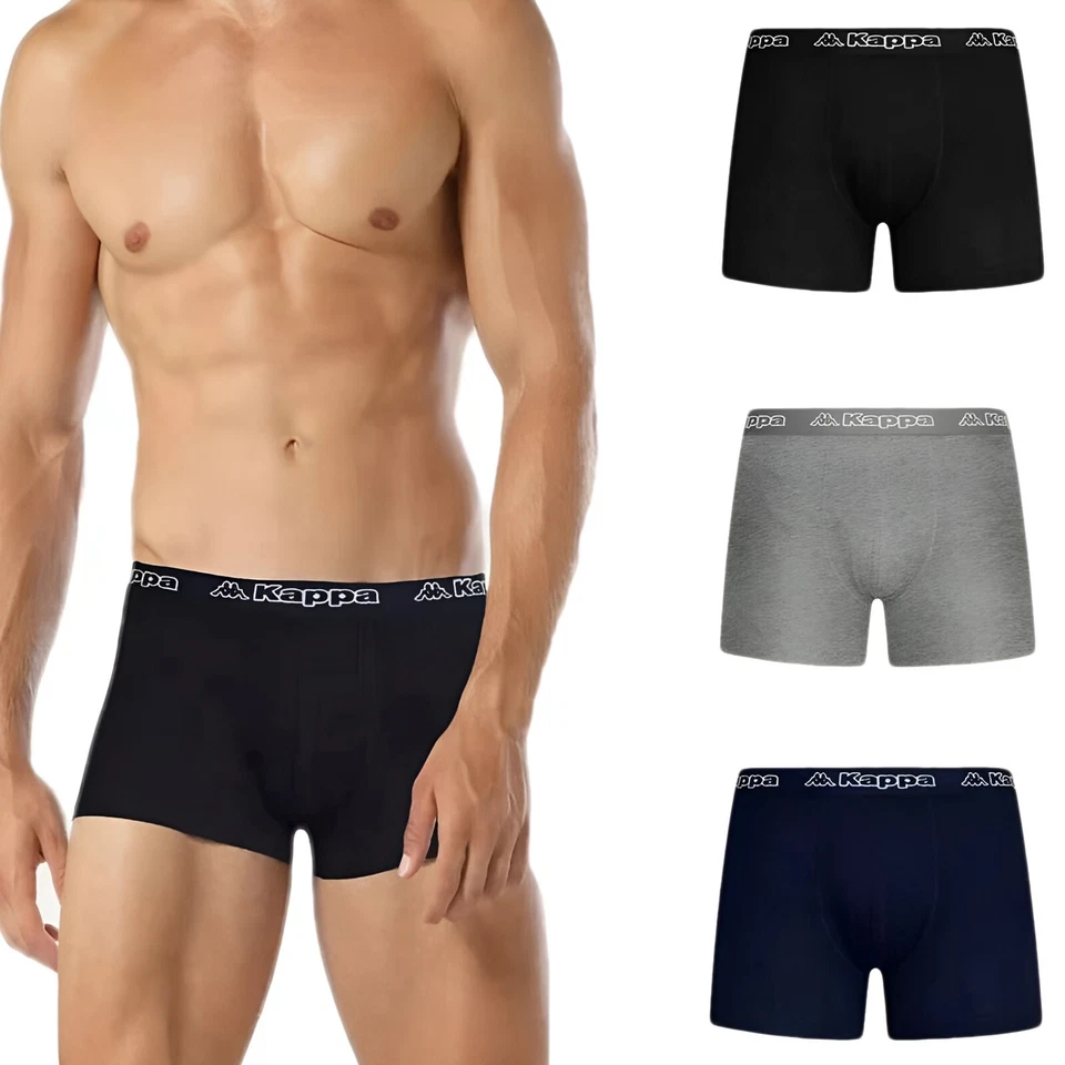 Set 3 Pezzi Boxer Uomo Kappa Mutande Cotone Elasticizzato Intimo Nero Grigio Blu