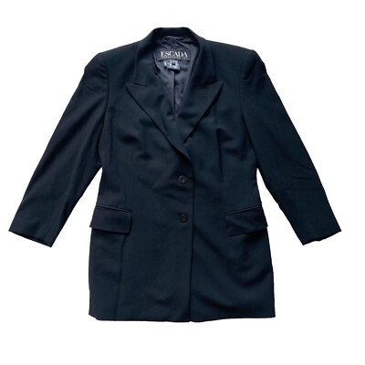 Escada Margaretha Ley Wool Blazer Coat Womens Size 36 US Small Black Pockets