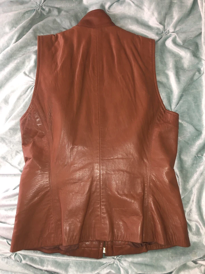 Ralph Lauren Blue Label Brown Soft Leather Fitted Vest Size Medium - Image 3 of 4