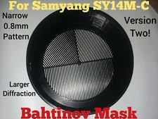 Bahtinov Mask for Samyang SY14M-C 14mm ,0.8 mm pattern larger diffraction 