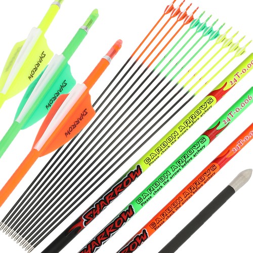 32" 24T Pure Carbon Arrows Vanes SP400-1000 ID4.2mm Archery Recurve Bow Hunting