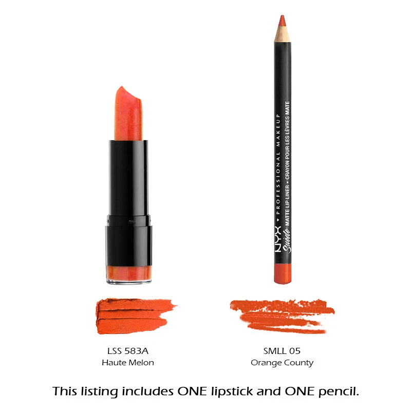 2 NYX Round Lipstick 583A Haute Melon + Suede Matte Lip Liner 05 Orange  County | eBay