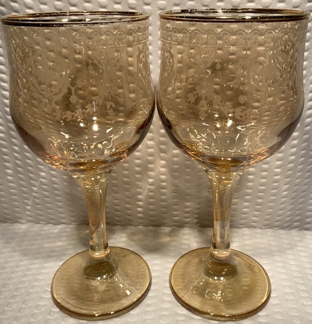 Set Of 2 6 1/2” Elegant Amber Italian Wine Glasses Made In Italy eBay
