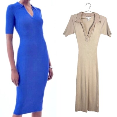 Caroline Constas Ribbed Knit Crochet Collar Midi Dress Size S | eBay