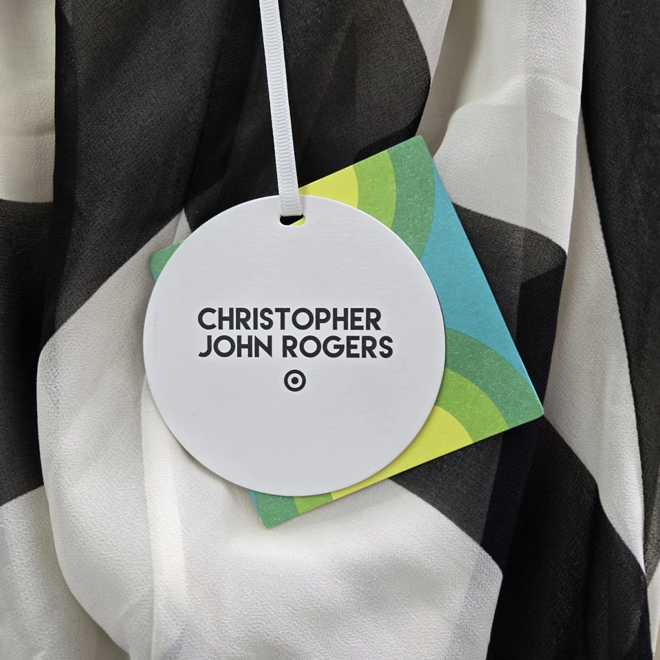 Vestido para mujer Christopher John Rogers 8 negro blanco Chevron sin mangas nuevo con etiquetas Foto 3 de 4