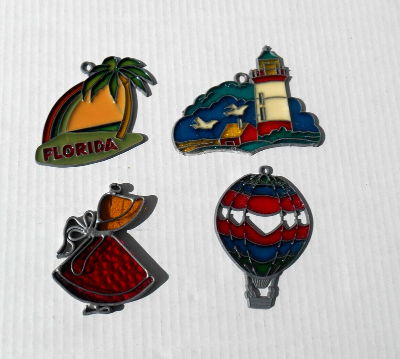 Vintage Lot 4 Stained Glass Art Sun Light Catcher Window Hanging 