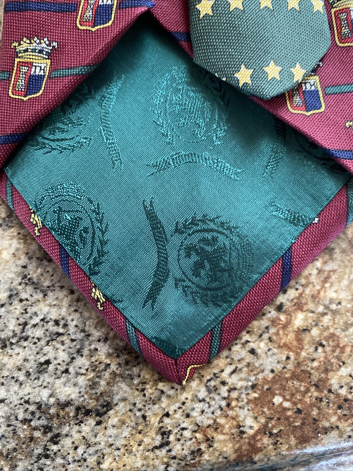 Tommy Hilfiger Men's Maroon & Green Stars And Coat Of Arms Neck Tie thumbnail 5