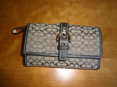 NWT Coach Brown Signature Canvas w/Leather Trim Small Wallet  display picture 1