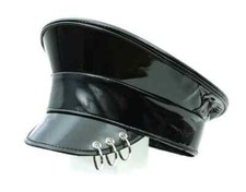 Black Patent Leather Captain Hat Pierced Costume Cosplay Goth Club Festival Punk